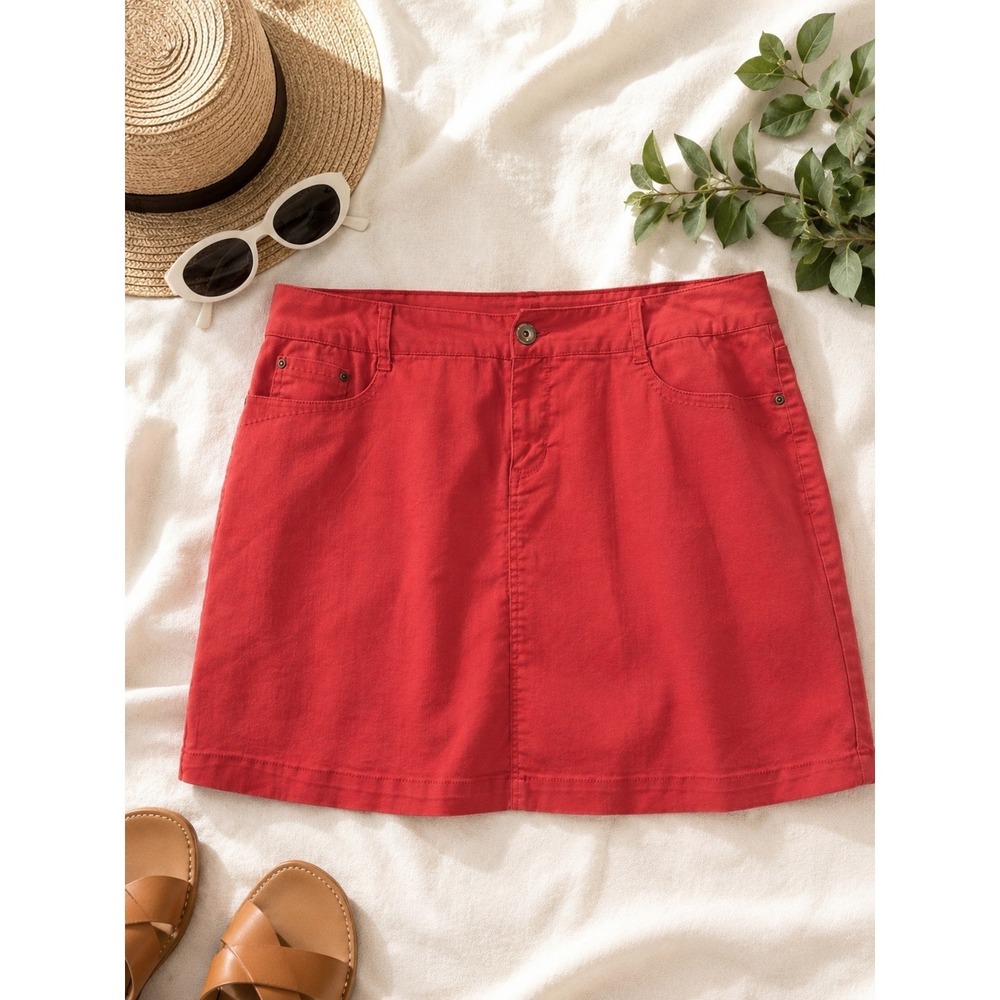 Sonoma Coral Red Miniskirt Sz 16 Cotton Blend EmbroideredBackPockets Boho Rodeo